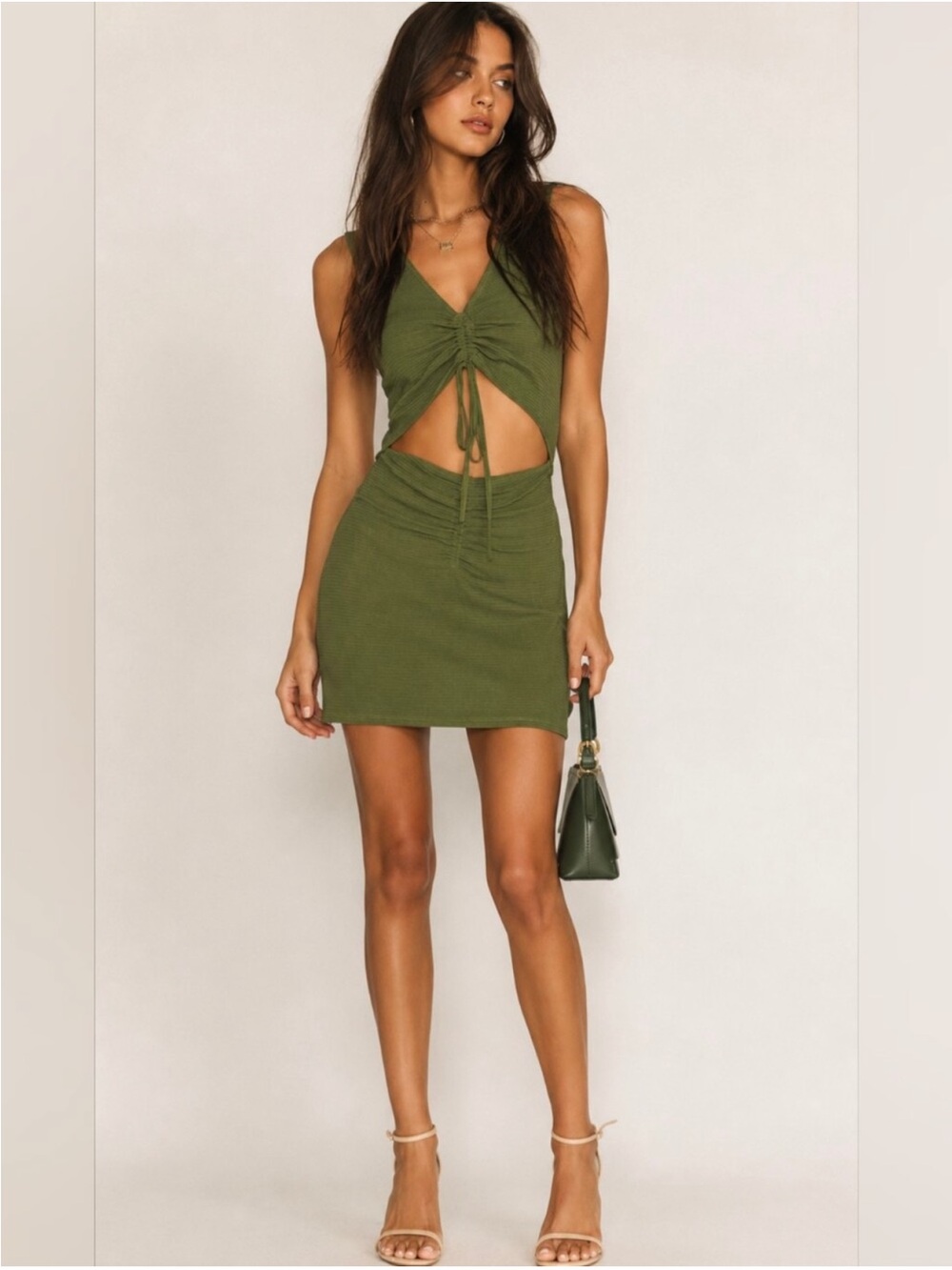 Free People Laila Mini Dress XS Calla Green Ruched Cutout Sleeveless